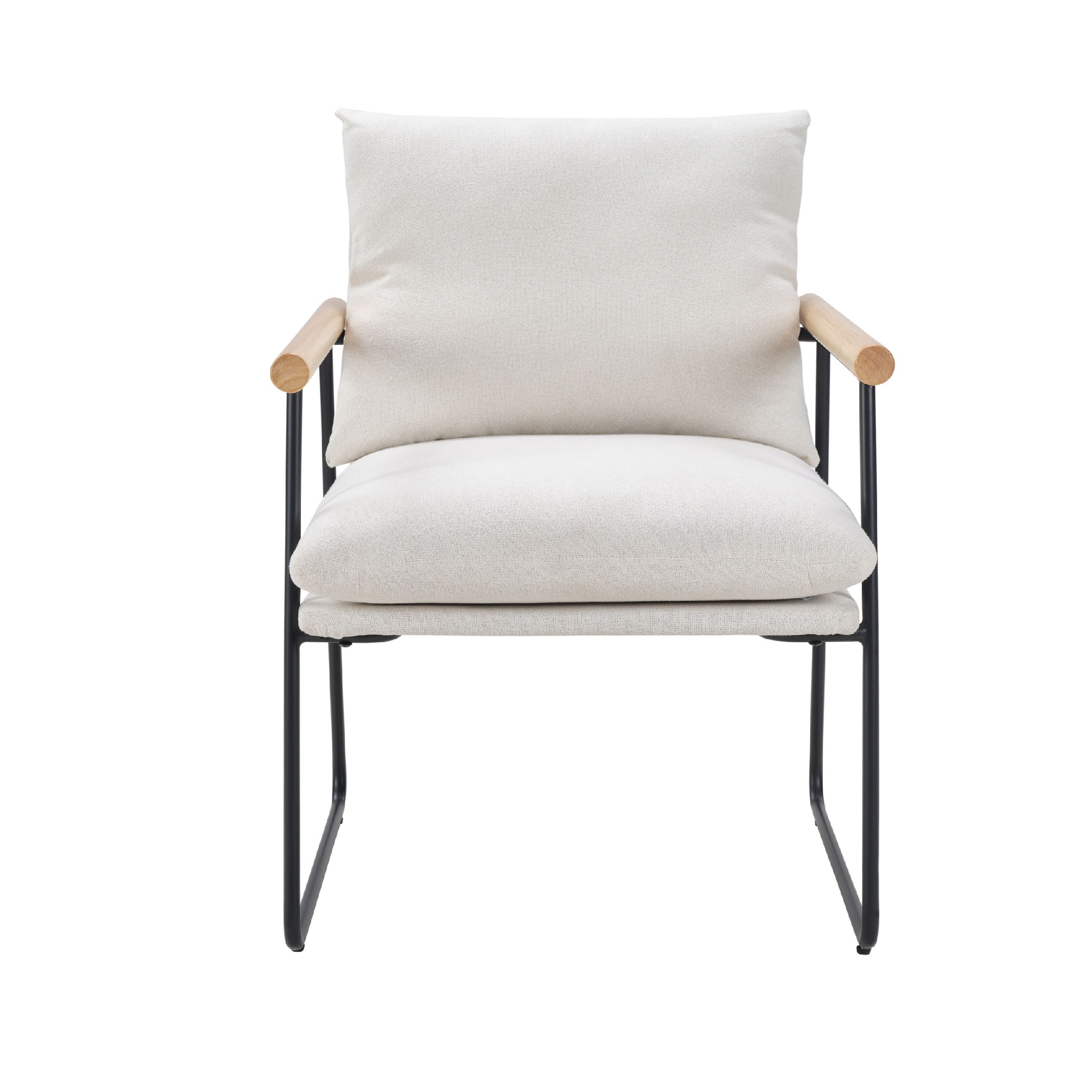 Modern Accent Chair, Comfy Chair With Removable Cushion, Vanity Chair With Wood Armrests For Living Room, Bedroom, White_voghion.com